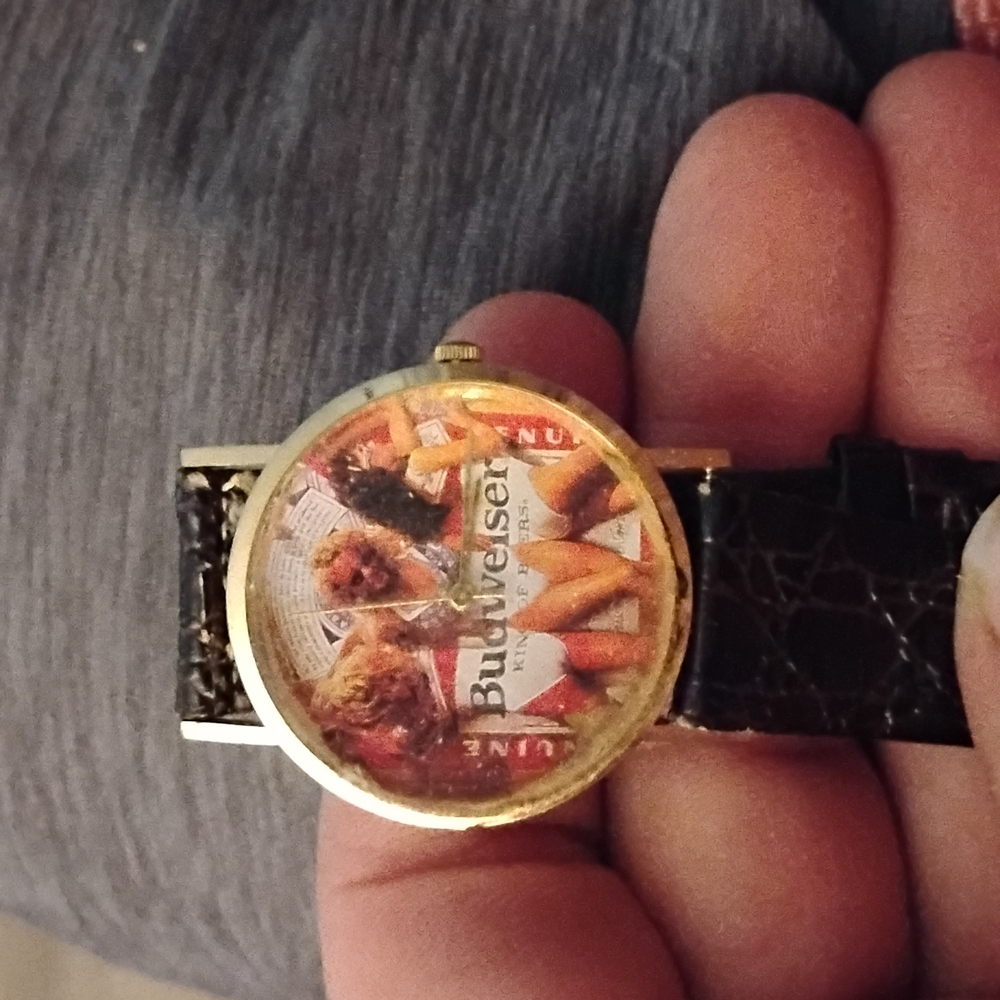 Budweiser Themed Watch with Dark Strap